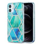 For iPhone 12 / 12 Pro 3D Electroplating Marble Pattern TPU Protective Case(Green Blue)