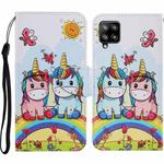 For Samsung Galaxy A12 Coloured Drawing Pattern Horizontal Flip PU Leather Case with Holder & Card Slots & Wallet & Lanyard(Couple Unicorn)