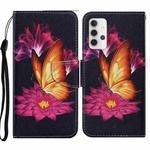 For Samsung Galaxy A32 5G Coloured Drawing Pattern Horizontal Flip PU Leather Case with Holder & Card Slots & Wallet & Lanyard(Big Golden Butterfly)