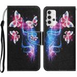 For Samsung Galaxy A32 5G Coloured Drawing Pattern Horizontal Flip PU Leather Case with Holder & Card Slots & Wallet & Lanyard(Three Fluorescent Butterflies)