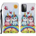 For Samsung Galaxy A72 5G / 4G Coloured Drawing Pattern Horizontal Flip PU Leather Case with Holder & Card Slots & Wallet & Lanyard(Couple Unicorn)