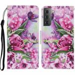 For Samsung Galaxy S21 5G Coloured Drawing Pattern Horizontal Flip PU Leather Case with Holder & Card Slots & Wallet & Lanyard(Rose Butterfly)