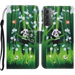 For Samsung Galaxy S21 5G Coloured Drawing Pattern Horizontal Flip PU Leather Case with Holder & Card Slots & Wallet & Lanyard(Panda)