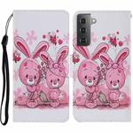 For Samsung Galaxy S21+ 5G Coloured Drawing Pattern Horizontal Flip PU Leather Case with Holder & Card Slots & Wallet & Lanyard(Cute Rabbit)