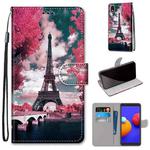 For Samsung Galaxy A01 Core Coloured Drawing Cross Texture Horizontal Flip PU Leather Case with Holder & Card Slots & Wallet & Lanyard(Pink Flower Tower Bridge)