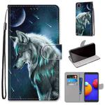 For Samsung Galaxy A01 Core Coloured Drawing Cross Texture Horizontal Flip PU Leather Case with Holder & Card Slots & Wallet & Lanyard(Pensive Wolf)