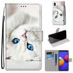 For Samsung Galaxy A01 Core Coloured Drawing Cross Texture Horizontal Flip PU Leather Case with Holder & Card Slots & Wallet & Lanyard(White Kitten)