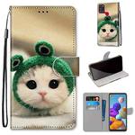 For Samsung Galaxy A21s Coloured Drawing Cross Texture Horizontal Flip PU Leather Case with Holder & Card Slots & Wallet & Lanyard(Frog Kitten)