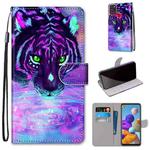 For Samsung Galaxy A21s Coloured Drawing Cross Texture Horizontal Flip PU Leather Case with Holder & Card Slots & Wallet & Lanyard(Tiger Drinking Water)