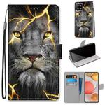 For Samsung Galaxy A42 5G Coloured Drawing Cross Texture Horizontal Flip PU Leather Case with Holder & Card Slots & Wallet & Lanyard(Fission Lion)