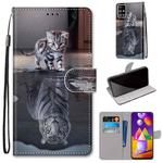For Samsung Galaxy M31s Coloured Drawing Cross Texture Horizontal Flip PU Leather Case with Holder & Card Slots & Wallet & Lanyard(Cat Becomes Tiger)