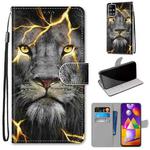 For Samsung Galaxy M31s Coloured Drawing Cross Texture Horizontal Flip PU Leather Case with Holder & Card Slots & Wallet & Lanyard(Fission Lion)