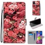 For Samsung Galaxy M51 Coloured Drawing Cross Texture Horizontal Flip PU Leather Case with Holder & Card Slots & Wallet & Lanyard(Pink Rose Garden)