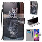 For Samsung Galaxy M51 Coloured Drawing Cross Texture Horizontal Flip PU Leather Case with Holder & Card Slots & Wallet & Lanyard(Cat Becomes Tiger)