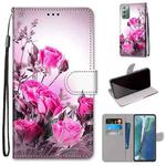 For Samsung Galaxy Note 20 Coloured Drawing Cross Texture Horizontal Flip PU Leather Case with Holder & Card Slots & Wallet & Lanyard(Wild Rose)