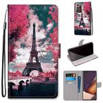 For Samsung Galaxy Note 20 Ultra Coloured Drawing Cross Texture Horizontal Flip PU Leather Case with Holder & Card Slots & Wallet & Lanyard(Pink Flower Tower Bridge)