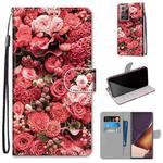 For Samsung Galaxy Note 20 Ultra Coloured Drawing Cross Texture Horizontal Flip PU Leather Case with Holder & Card Slots & Wallet & Lanyard(Pink Rose Garden)