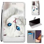 For Samsung Galaxy Note 20 Ultra Coloured Drawing Cross Texture Horizontal Flip PU Leather Case with Holder & Card Slots & Wallet & Lanyard(White Kitten)
