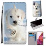 For Samsung Galaxy S20 FE 5G Coloured Drawing Cross Texture Horizontal Flip PU Leather Case with Holder & Card Slots & Wallet & Lanyard(Snow Puppy)