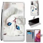 For Samsung Galaxy S20 FE 5G Coloured Drawing Cross Texture Horizontal Flip PU Leather Case with Holder & Card Slots & Wallet & Lanyard(White Kitten)