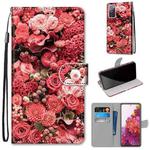For Samsung Galaxy S20 FE Coloured Drawing Cross Texture Horizontal Flip PU Leather Case with Holder & Card Slots & Wallet & Lanyard(Pink Rose Garden)