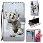 For Samsung Galaxy S20 FE Coloured Drawing Cross Texture Horizontal Flip PU Leather Case with Holder & Card Slots & Wallet & Lanyard(Small Gray Cat)