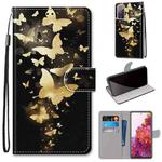 For Samsung Galaxy S20 FE Coloured Drawing Cross Texture Horizontal Flip PU Leather Case with Holder & Card Slots & Wallet & Lanyard(Golden Butterfly Group)