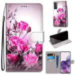 For Samsung Galaxy S21+ 5G Coloured Drawing Cross Texture Horizontal Flip PU Leather Case with Holder & Card Slots & Wallet & Lanyard(Wild Rose)
