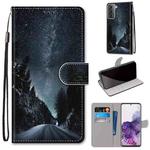 For Samsung Galaxy S21+ 5G Coloured Drawing Cross Texture Horizontal Flip PU Leather Case with Holder & Card Slots & Wallet & Lanyard(Mountain Road Starry Sky)