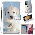For Samsung Galaxy S21 Ultra 5G Coloured Drawing Cross Texture Horizontal Flip PU Leather Case with Holder & Card Slots & Wallet & Lanyard(Snow Puppy)
