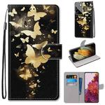 For Samsung Galaxy S21 Ultra 5G Coloured Drawing Cross Texture Horizontal Flip PU Leather Case with Holder & Card Slots & Wallet & Lanyard(Golden Butterfly Group)