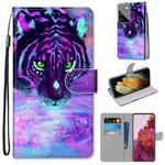 For Samsung Galaxy S21 Ultra 5G Coloured Drawing Cross Texture Horizontal Flip PU Leather Case with Holder & Card Slots & Wallet & Lanyard(Tiger Drinking Water)