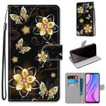 For Xiaomi Redmi 9 Coloured Drawing Cross Texture Horizontal Flip PU Leather Case with Holder & Card Slots & Wallet & Lanyard(Gold Diamond Butterfly)