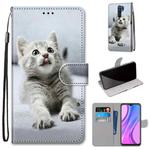 For Xiaomi Redmi 9 Coloured Drawing Cross Texture Horizontal Flip PU Leather Case with Holder & Card Slots & Wallet & Lanyard(Small Gray Cat)