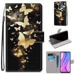 For Xiaomi Redmi 9 Coloured Drawing Cross Texture Horizontal Flip PU Leather Case with Holder & Card Slots & Wallet & Lanyard(Golden Butterfly Group)