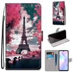 For Xiaomi Redmi 9A Coloured Drawing Cross Texture Horizontal Flip PU Leather Case with Holder & Card Slots & Wallet & Lanyard(Pink Flower Tower Bridge)