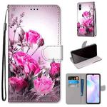 For Xiaomi Redmi 9A Coloured Drawing Cross Texture Horizontal Flip PU Leather Case with Holder & Card Slots & Wallet & Lanyard(Wild Rose)