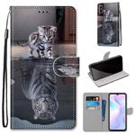 For Xiaomi Redmi 9A Coloured Drawing Cross Texture Horizontal Flip PU Leather Case with Holder & Card Slots & Wallet & Lanyard(Cat Becomes Tiger)