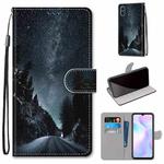 For Xiaomi Redmi 9A Coloured Drawing Cross Texture Horizontal Flip PU Leather Case with Holder & Card Slots & Wallet & Lanyard(Mountain Road Starry Sky)