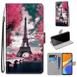 For Xiaomi Redmi 9C Coloured Drawing Cross Texture Horizontal Flip PU Leather Case with Holder & Card Slots & Wallet & Lanyard(Pink Flower Tower Bridge)
