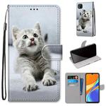 For Xiaomi Redmi 9C Coloured Drawing Cross Texture Horizontal Flip PU Leather Case with Holder & Card Slots & Wallet & Lanyard(Small Gray Cat)