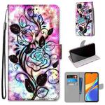 For Xiaomi Redmi 9C Coloured Drawing Cross Texture Horizontal Flip PU Leather Case with Holder & Card Slots & Wallet & Lanyard(Color Bottom Hollow Flower)