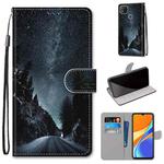 For Xiaomi Redmi 9C Coloured Drawing Cross Texture Horizontal Flip PU Leather Case with Holder & Card Slots & Wallet & Lanyard(Mountain Road Starry Sky)
