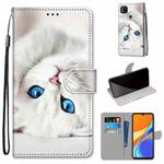 For Xiaomi Redmi 9C Coloured Drawing Cross Texture Horizontal Flip PU Leather Case with Holder & Card Slots & Wallet & Lanyard(White Kitten)