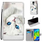 For Xiaomi Redmi 10X 4G / Note 9 Coloured Drawing Cross Texture Horizontal Flip PU Leather Case with Holder & Card Slots & Wallet & Lanyard(White Kitten)