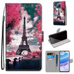 For Xiaomi Redmi 10X 5G / 10X Pro 5G Coloured Drawing Cross Texture Horizontal Flip PU Leather Case with Holder & Card Slots & Wallet & Lanyard(Pink Flower Tower Bridge)