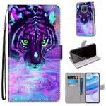 For Xiaomi Redmi 10X 5G / 10X Pro 5G Coloured Drawing Cross Texture Horizontal Flip PU Leather Case with Holder & Card Slots & Wallet & Lanyard(Tiger Drinking Water)