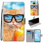 For Xiaomi Mi 10T Lite 5G Coloured Drawing Cross Texture Horizontal Flip PU Leather Case with Holder & Card Slots & Wallet & Lanyard(Cat Drinking Soda)