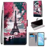 For Xiaomi Mi 10T Lite 5G Coloured Drawing Cross Texture Horizontal Flip PU Leather Case with Holder & Card Slots & Wallet & Lanyard(Pink Flower Tower Bridge)