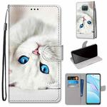 For Xiaomi Mi 10T Lite 5G Coloured Drawing Cross Texture Horizontal Flip PU Leather Case with Holder & Card Slots & Wallet & Lanyard(White Kitten)